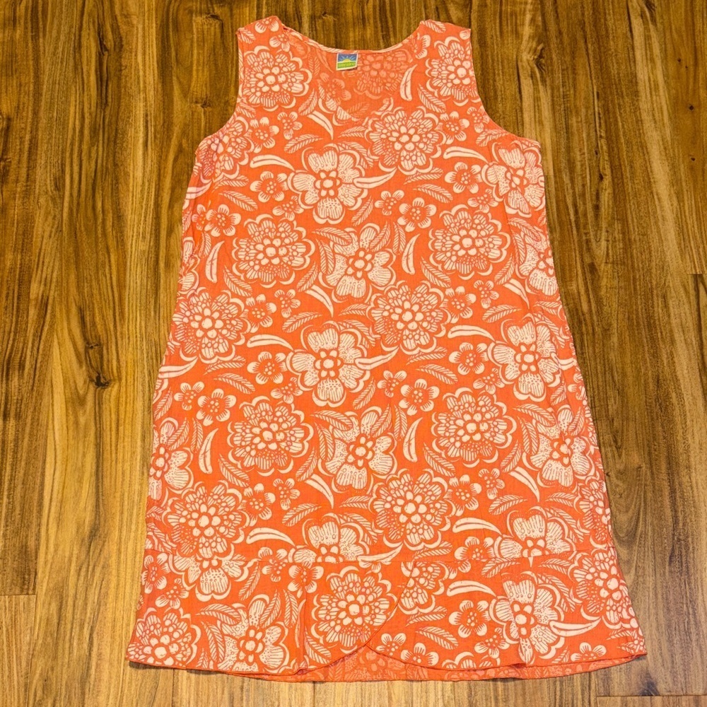 Sunny Side Up womens dress XL 16 18 tank linen pink orange coral floral nwot